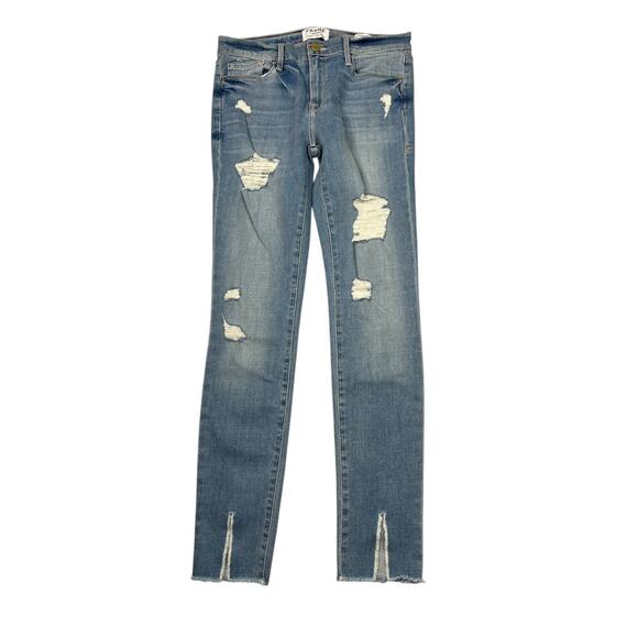 FRAME Le Skinny de Jeanne High Rise Stretch Jeans Distressed Light Wash 28 - Picture 2 of 8